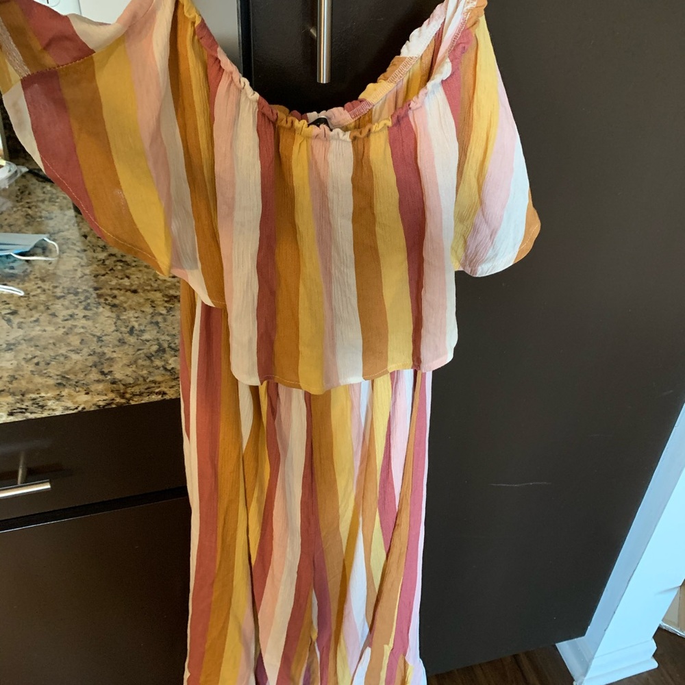 Striped wide leg jump suit